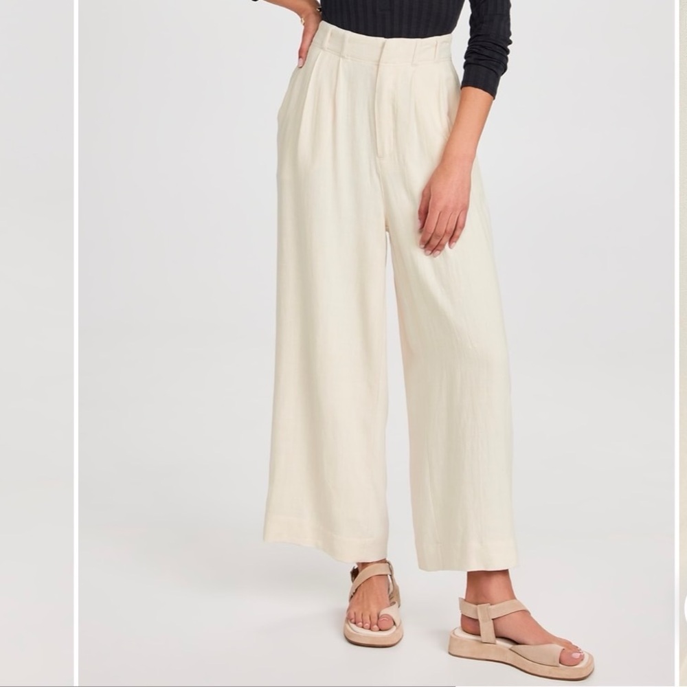 Z Supply Farah Pant Sandstone Size XL Wide Leg Linen Blend Pleated Coastal